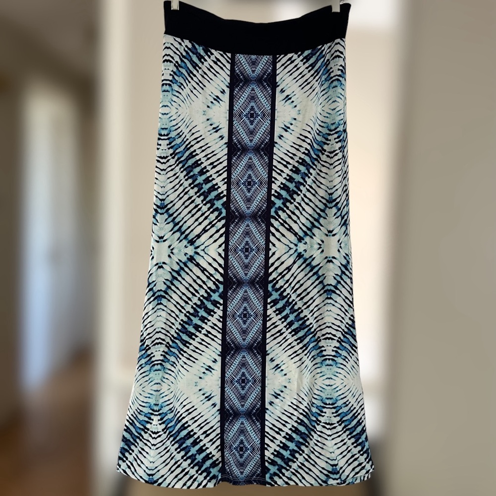 KAREN KANE Blue & White Boho Print Maxi Skirt M